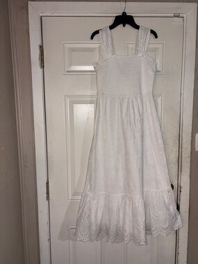 Cato White Eyelet Maxi Dress with Smocked Bodice